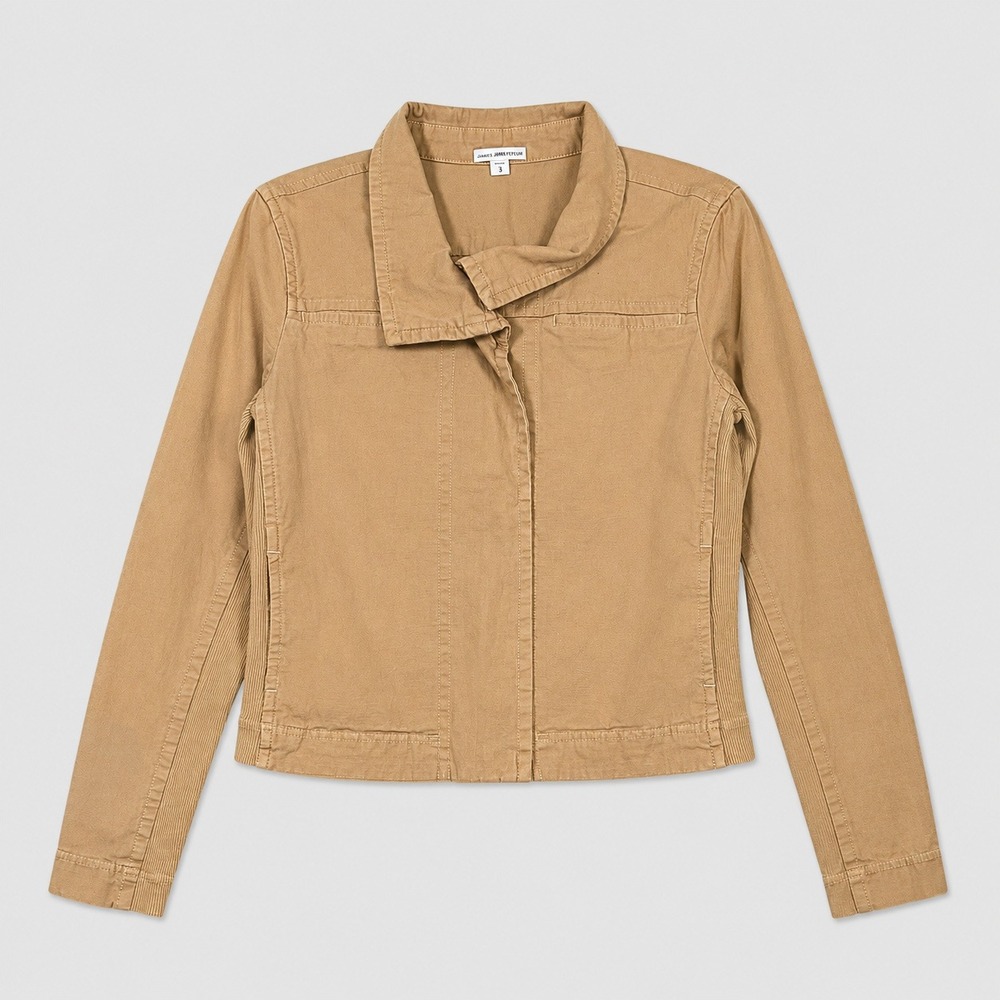 James Perse Skinny Moto Jacket Womens 3 Large Camel Stretch Cotton Cropped Zip